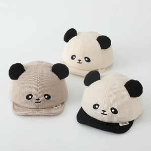 Corduroy baby baseball caps with 3D panda ears and embroidery in multiple colors