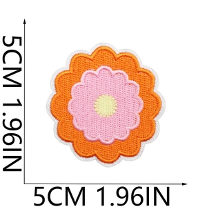 Detail view of 5cm flower embroidery patch with colorful threads and precise dimensions