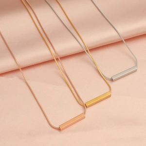 Minimalist rectangular bar tube pendant necklaces in gold, silver and rose gold steel
