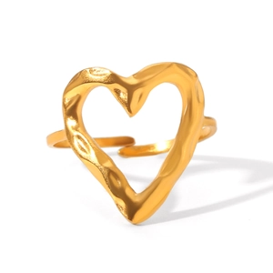 Lava texture heart ring in 18K gold plated stainless steel with adjustable open band