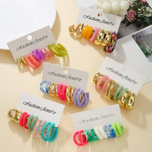 C-Shaped Water Drop Geometric Earrings Resin Acrylic Alloy Colorful Fashion Jewelry Women Daily Wear Modern Elegant Accessory