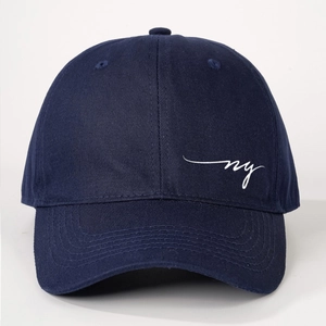 Classic dark blue baseball cap with white NY embroidery and adjustable curved brim