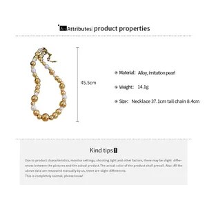 Size chart showing dimensions and material details for this pearl and gold bead choker