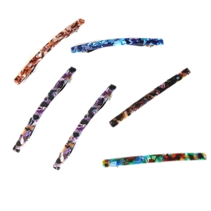 Set of six 10cm acetate hair clips with marble patterns and colorful spring clip designs