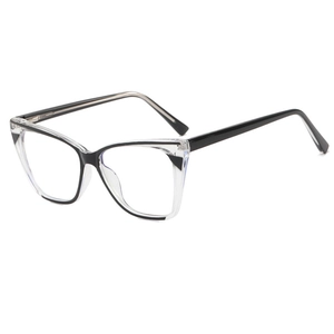 Modern TR90 cat-eye square glasses frames with black and white contrast at 45-degree angle