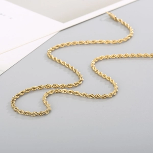 Classic 18K gold plated stainless steel rope chain necklace with polished metallic luster