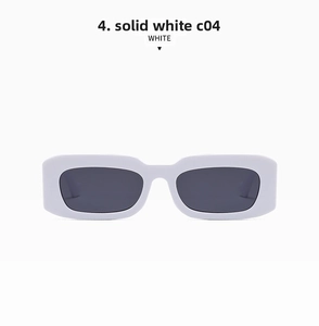 Detailed front view of white retro square sunglasses with dark grey lenses and C04 frame