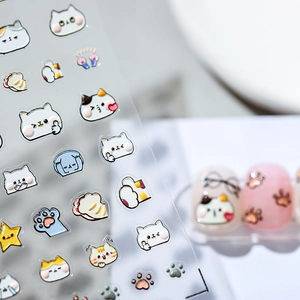 5D embossed cat nail stickers with cute 3D patterns and gold outlined details