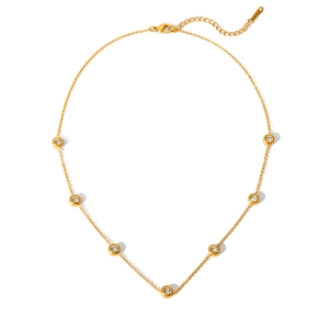 Minimalist 18K gold plated stainless steel necklace with bezel-set round zircon crystals