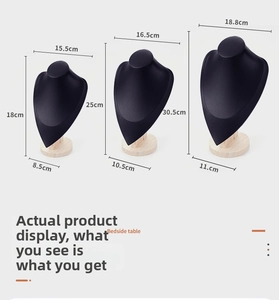Three sizes of black faux leather necklace mannequin displays with wood bases