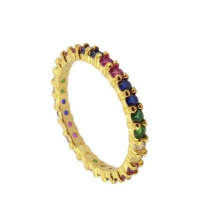 Eternity band gold ring with colorful round zircon stones and 925 silver hallmark