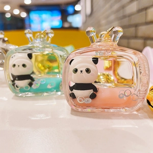 Cute Panda Floating Liquid Quicksand Keychain Acrylic TV Shape Bag Pendant Cartoon Key Ring With Silicone Strap Bell Gift