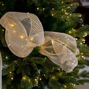 Christmas tree ribbon light with warm white LED on golden mesh ribbon for festive decor