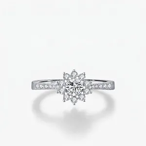 Bague En Moissanite Argent Sterling 925 Rond Halo Tournesol Bijoux Pour Femmes Élégant De Luxe Étincelant