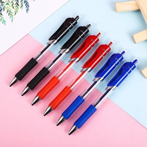 Set of retractable 0.5mm gel pens in black, red and blue with comfortable rubber grips