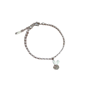 Bracciale a sfere in acciaio al titanio con ciondolo a forma di coniglio fortunato cavo
