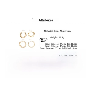 Detailed size chart for 4-piece gold chain bracelet set made of iron and aluminum