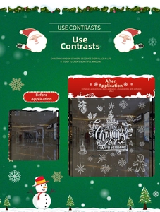 White Christmas window decals showing a before and after comparison on glass surfaces