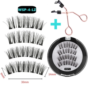 Detail view of 30mm magnetic eyelashes set with pink applicator and size specs