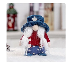 Macro shot of 4th of July Independence Day gnome plush on soft white carpet