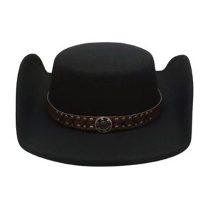 Sombrero de vaquero occidental de fieltro negro con banda de cuero con tachuelas