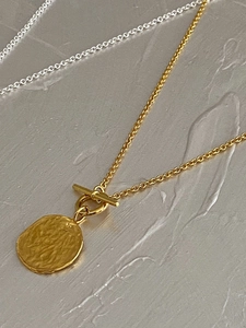 925 sterling silver hammered coin necklace with OT toggle clasp in gold and silver