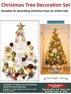 Detailed Christmas tree ornament set with stars and reindeer for 45-210cm tree decor