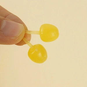 Miniature yellow PVC cherry fruit charms for DIY crafts and phone case decorations