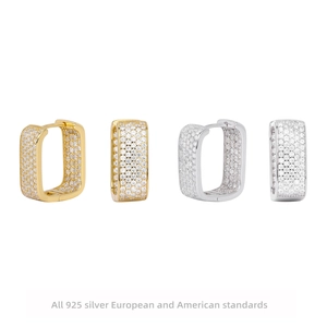 925 Sterling Silver Square Zirconia Hoop Earrings For Women Minimalist Geometric Rectangular Ear Buckle Fashion Jewelry