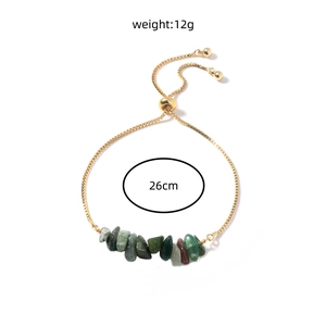 Detail showing natural stones on adjustable 26cm gold box chain bracelet weighing 12g