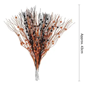 Approx. 43cm orange and black glitter berry branches for Halloween and harvest parties
