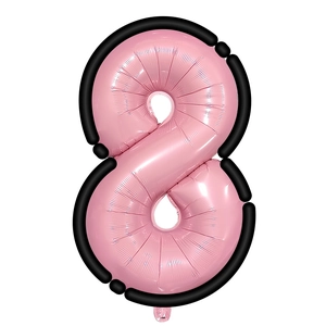 Détail du ballon chiffre 8 rose avec contours noirs pour décoration d'anniversaire