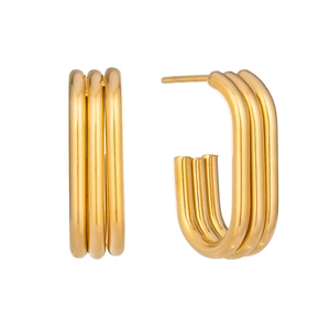 Minimalist 18K gold plated C-shaped multi-ring earrings in polished stainless steel