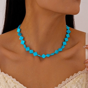 Collana minimalista con perle quadrate blu in acciaio inossidabile per gioielli da spiaggia