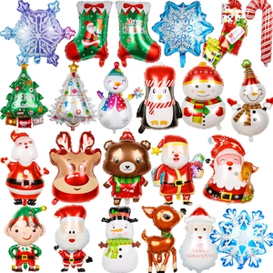 Festive Christmas foil balloon set featuring Santa Claus, snowman, and reindeer shapes