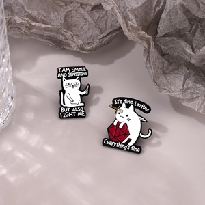 Dark style creative cat enamel pins set featuring a battle cat and it is fine cat design