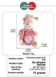 Pink snowman Christmas gift bag with heart window and 20x24x10cm size dimensions