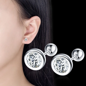 Minimalist Round Cubic Zirconia Stud Earrings Copper Bezel Set Screw Back Ball Threaded Jewelry For Women