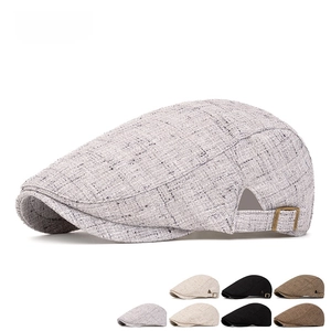 Classic light grey flat cap with breathable tweed texture and adjustable side buckle