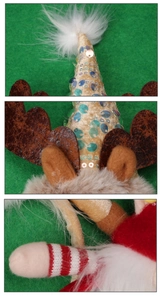 Detailansicht eines Weihnachts-Stirnbands mit Pailletten, Plüschgeweih und Strickdetails