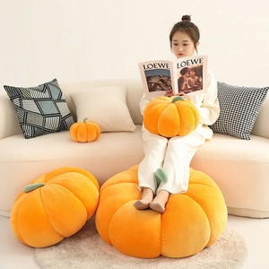 Nordic style pumpkin plush pillow in various sizes with green stem and striped velvet fabric