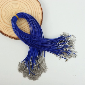Bundle of blue braided necklace cords with silver lobster clasps and extension chains