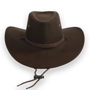 Classico cappello da cowboy western marrone scuro in pelle scamosciata con sottogola