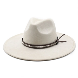 Chapeau fedora élégant en feutre blanc cassé avec ruban en cuir tressé marron chic
