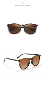 Close-up of leopard frame polarized sunglasses with gradient brown lenses and stripe detail