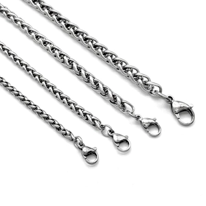 Men's hip hop stainless steel woven wheat chains in four different widths with lobster clasp