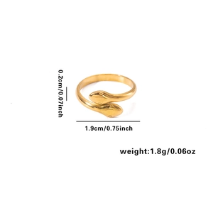 Detail view of gold snake ring dimensions showing 1.9cm inner diameter and 0.2cm width
