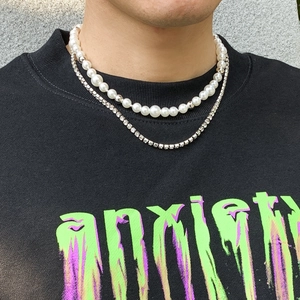 Layered Necklace With Imitation Artificial Pearl And Rhinestone Spliced Clavicle Chain Fashion Jewelry For Men And Women