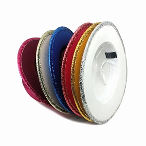 Flat top polyester party hats with glitter sequins trim in six vibrant colors