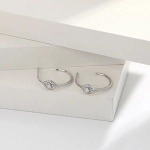 S925 Sterling Silver Devil's Eye Hoop Earrings with Blue Opal and CZ Stones